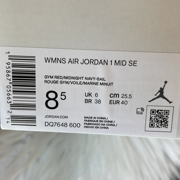 Nike Air Jordan 1 Mid SE Gym Red Sail Light Iron Ore Midnight Navy W8.5 - Picture 13 of 15